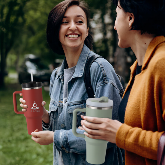 Le Bonn - Grijs - Thermosbeker met Handvat en Rietje to go