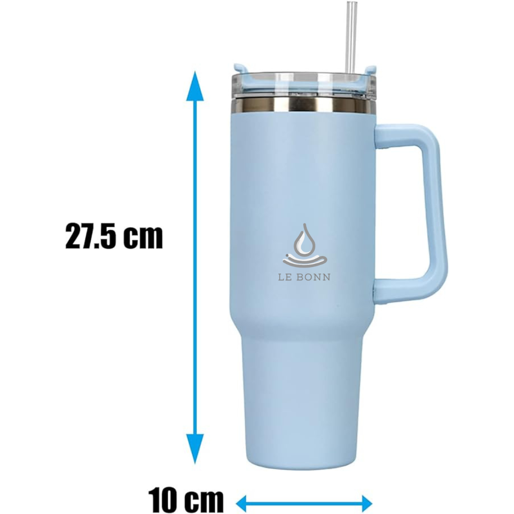 Le Bonn - Grijs - Thermosbeker met Handvat en Rietje to go