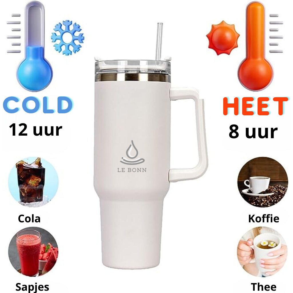 Le Bonn - Grijs - Thermosbeker met Handvat en Rietje to go